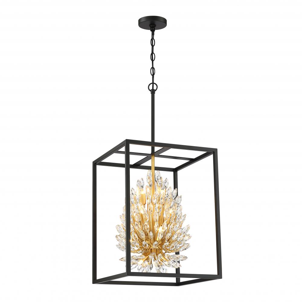 Chandelier Matte Black + Painted Gold G9