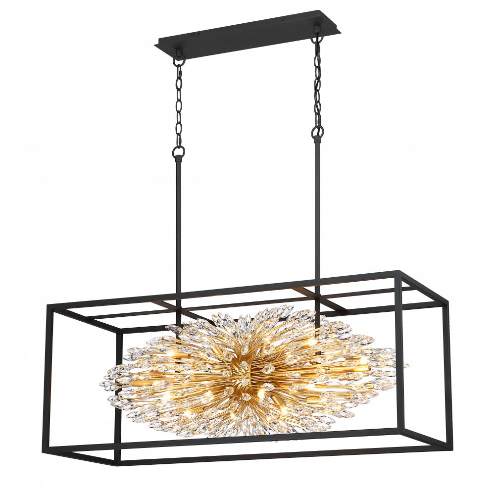 Chandelier Matte Black + Painted Gold G9