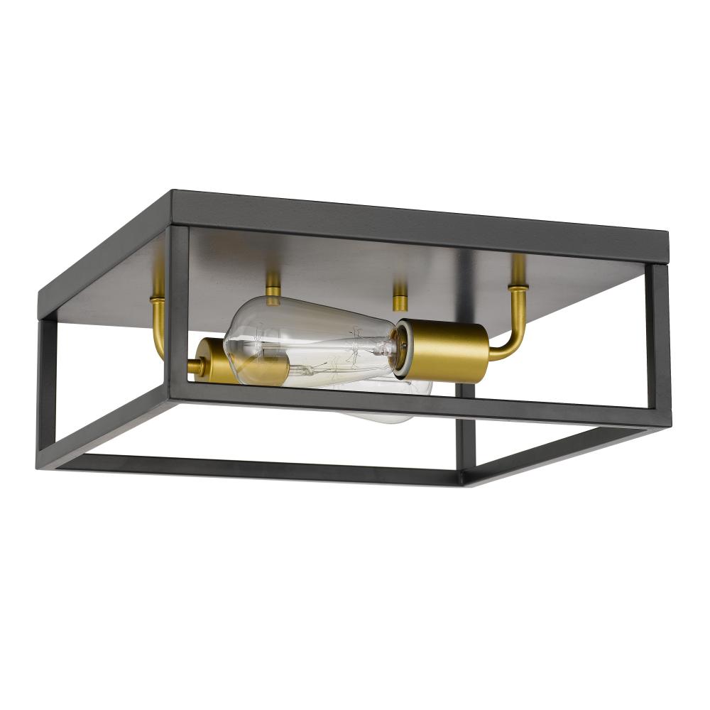 Concord 2-Light Black Frame With Painted Brass Socket Flush Mount 12.75“ X 12.75” X 5“