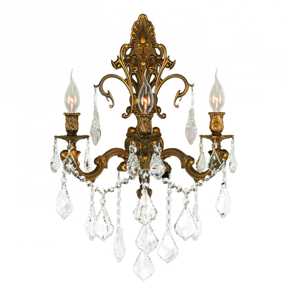 Versailles 3 Light French Gold Finish Crystal Wall Sconce Light 17 in. W x 24 in. H Large