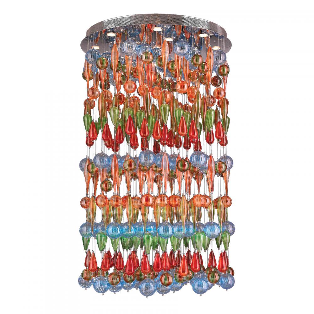 Niagara Collection 13 Light Chrome Finish and Multi-Color Blown Glass Bubble Flush Mount Ceiling Lig