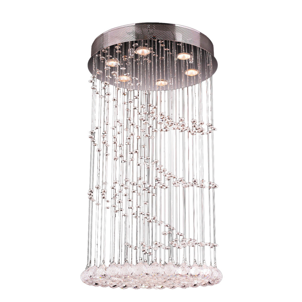 Helix 7-Light Chrome Finish and Clear Crystal Flush Mount Ceiling Light 24 in. Dia x 66 in. H Round