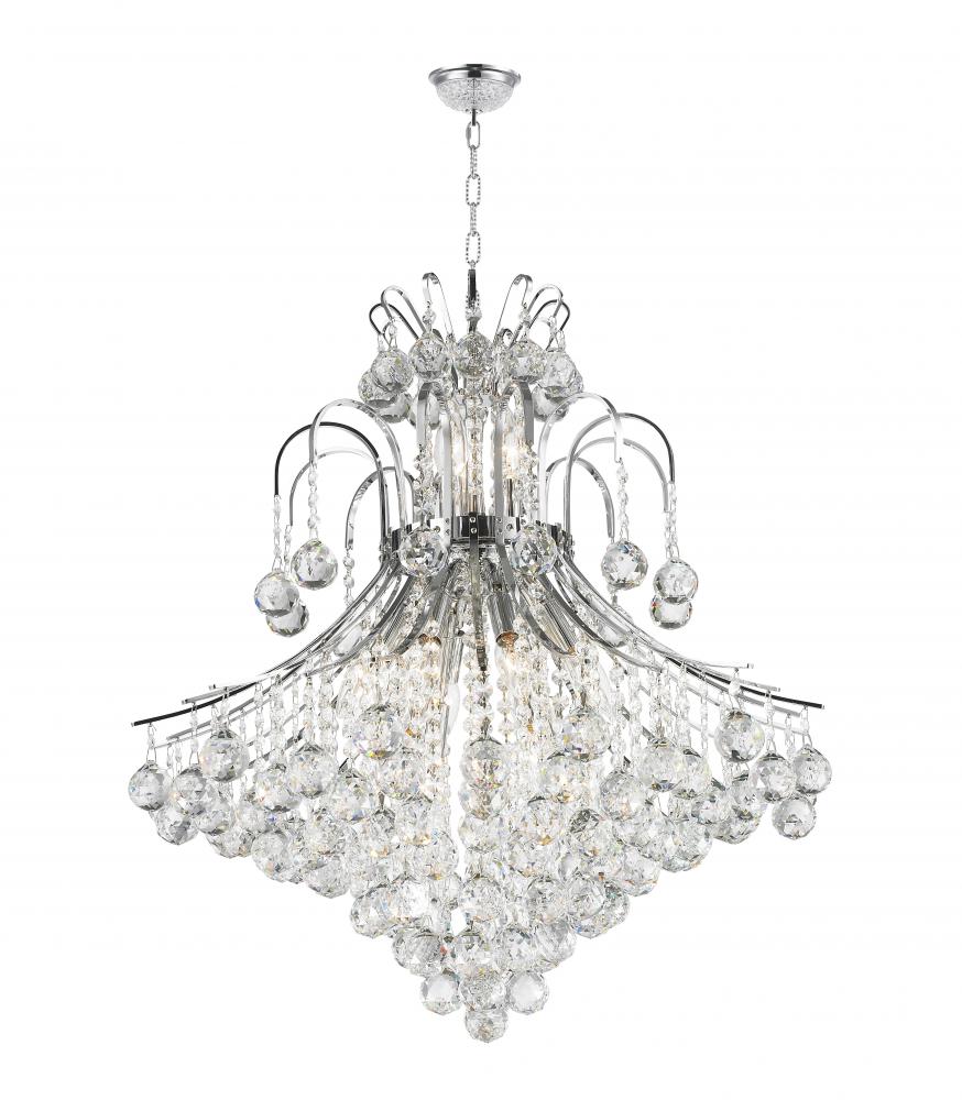 Empire 15-Light Chrome Finish and Clear Crystal Chandelier 25 in. Dia x 31 in. H Round Large