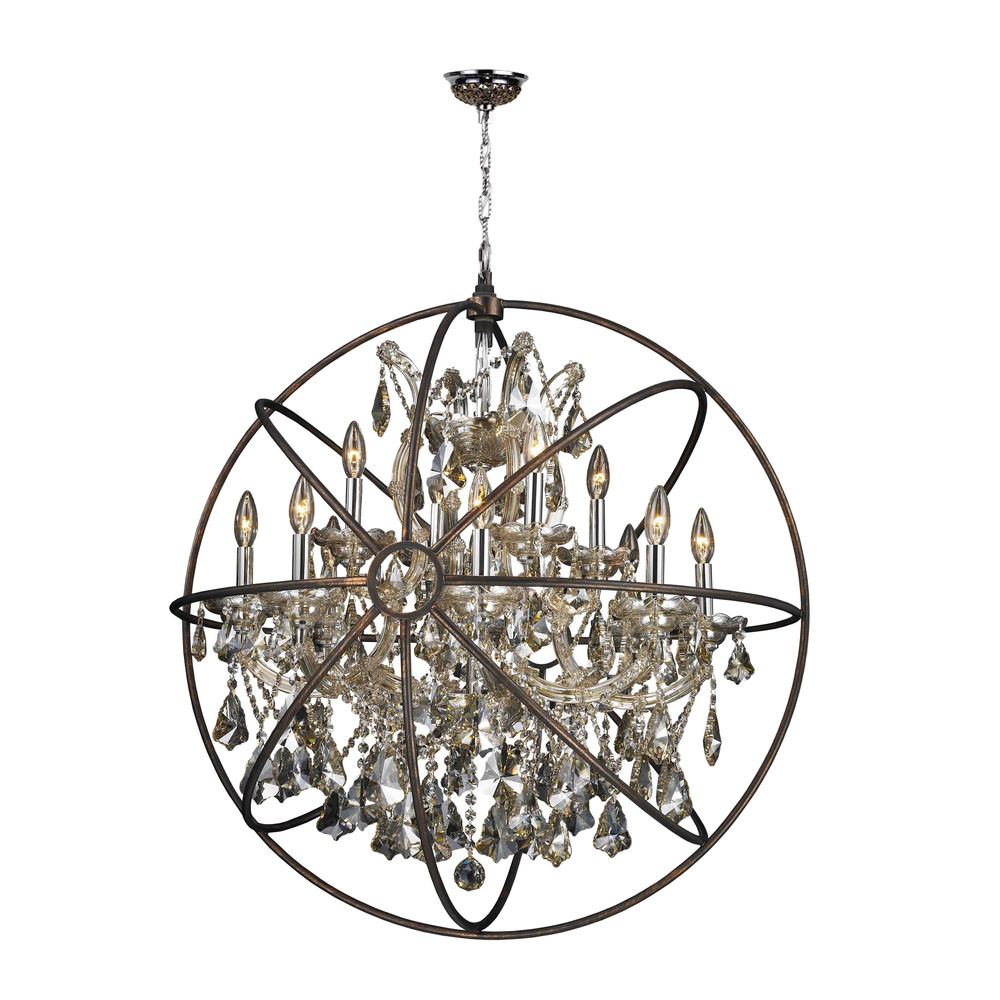 Armillary 13 Light dark Bronze Finish and Golden Teak Crystal