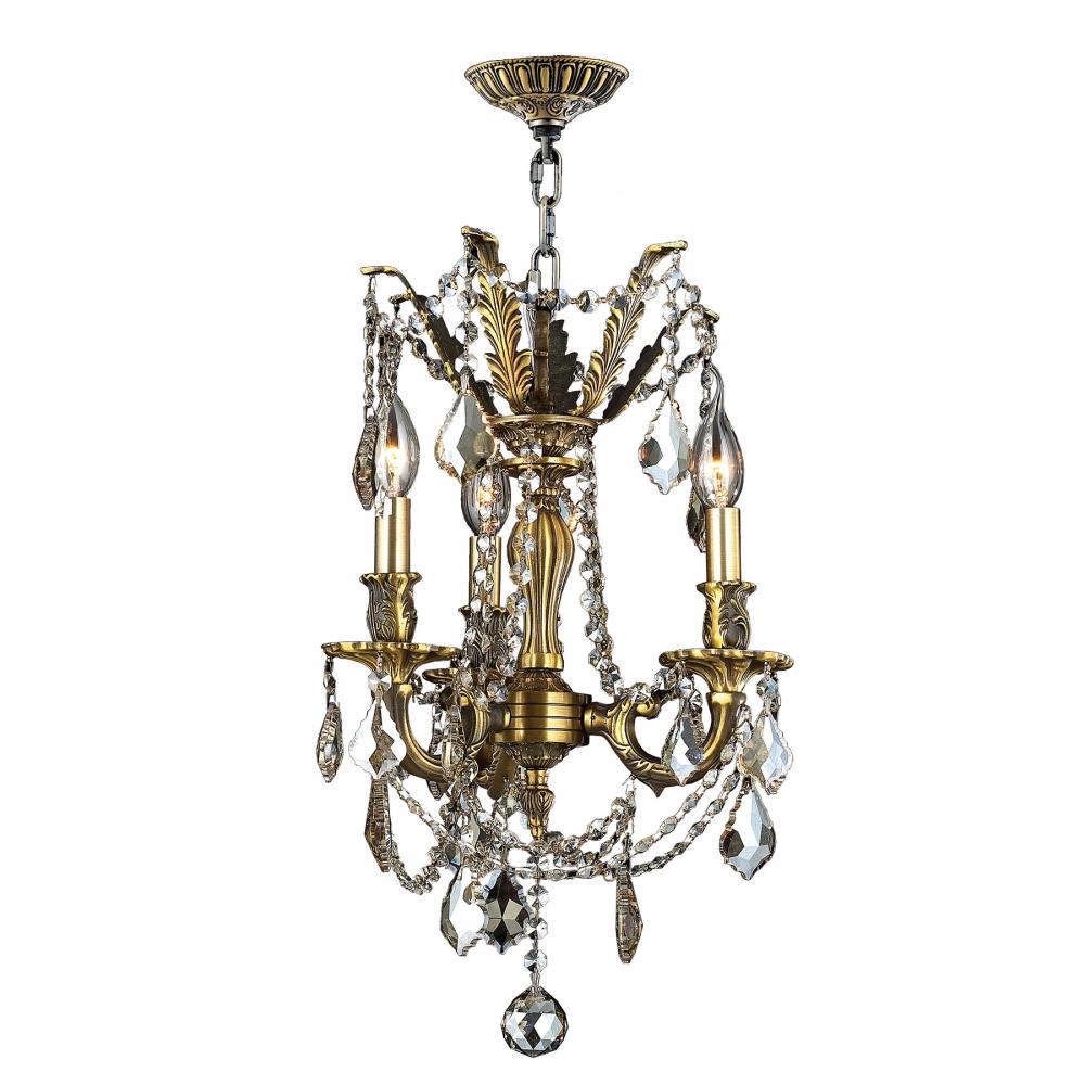 Windsor Collection 3 Light Antique Bronze Finish and Clear Crystal Cast Brass Mini Chandelier 13"