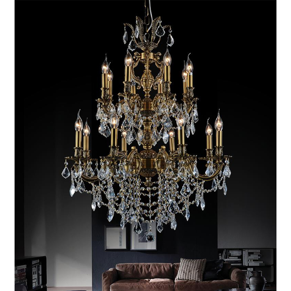 Brass 16 Light Up Chandelier With French Gold Finish