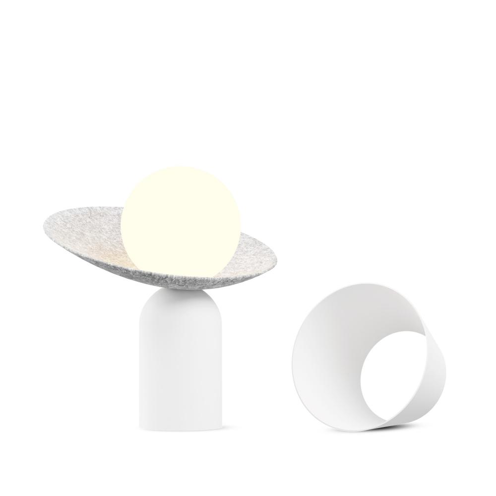 Guy LED Lantern with Shade (Matte White) w/ Felt Cape (Light Marble)