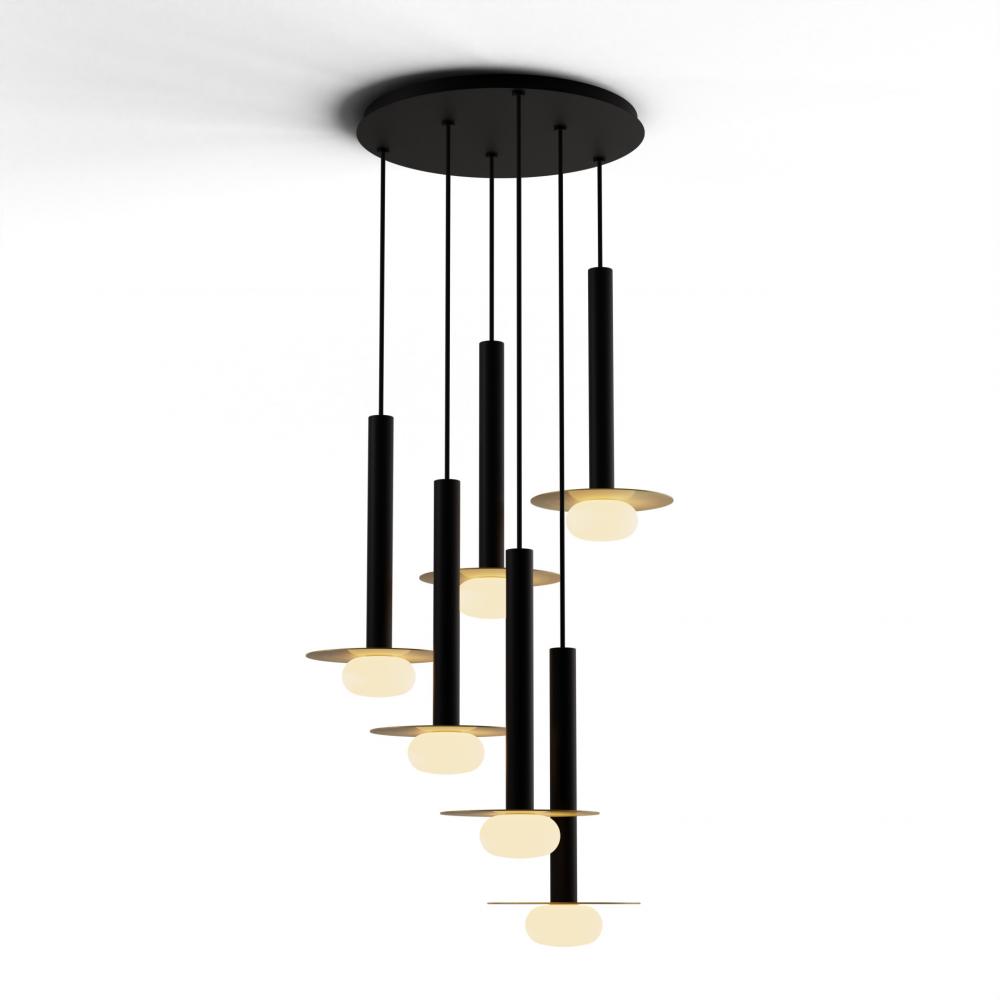 Combi Pendant 16" Circular 6 Combo Matte Black with Matte Black Canopy