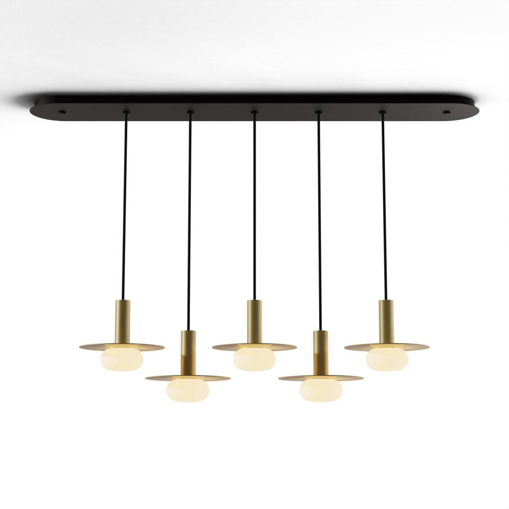 Combi Pendant 6" Linear 5 Combo Brass with Matte Black Canopy