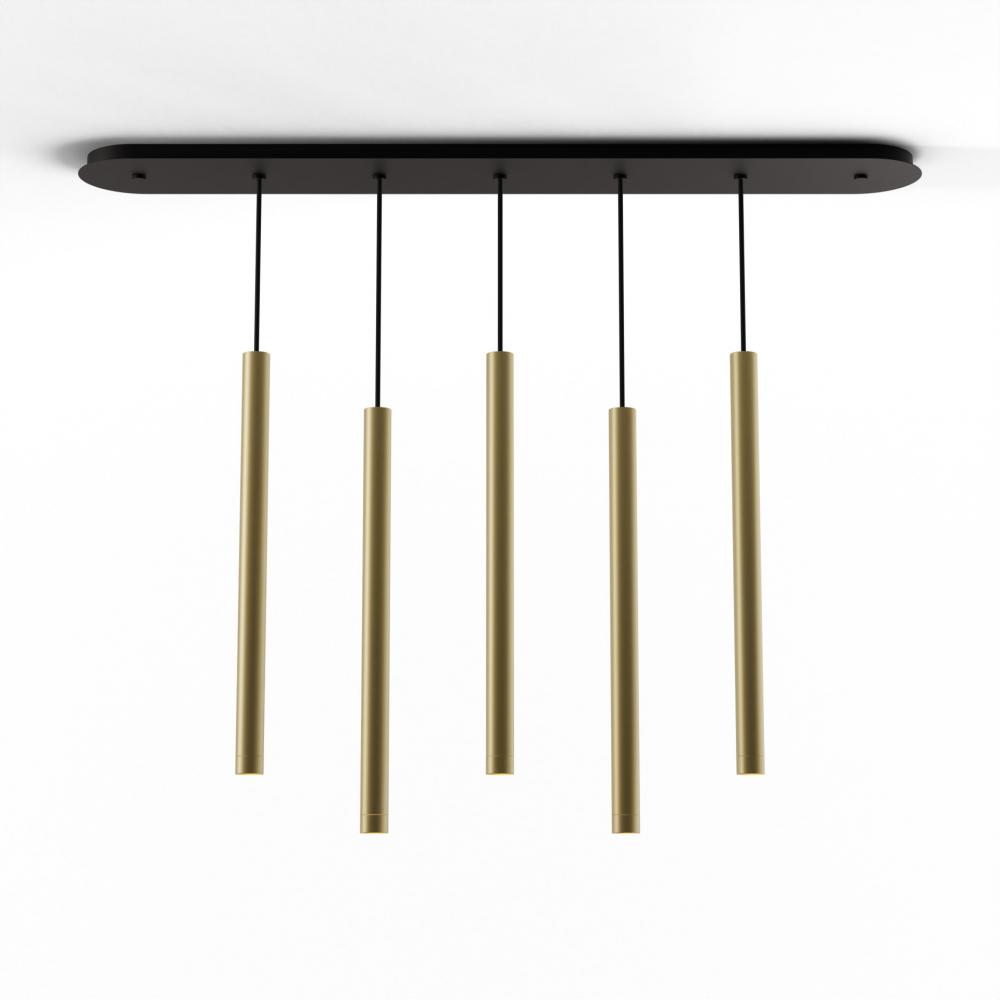 Combi Pendant 24" Linear 5 Combo Brass with Matte Black Canopy, Suspension / Flush Mount 2-in-1