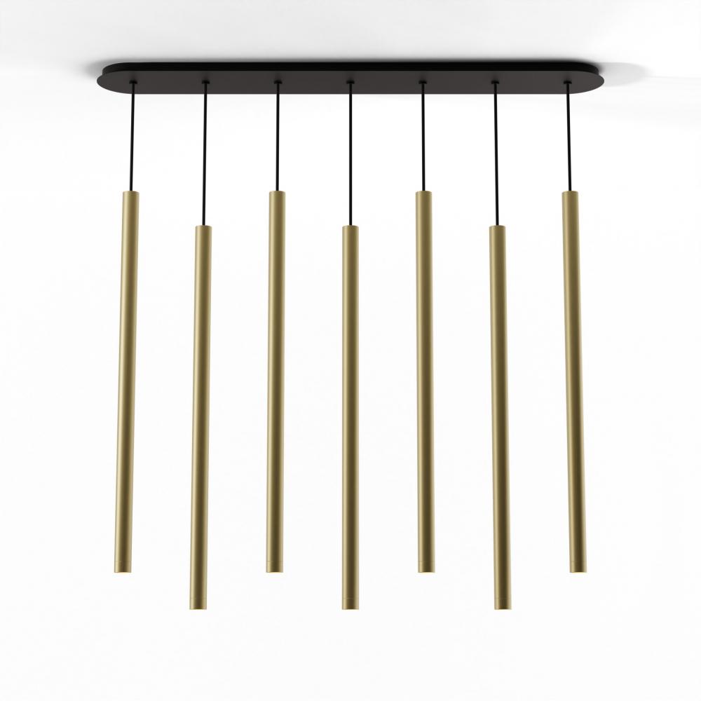 Combi Pendant 36" Linear 7 Combo Brass with Matte Black Canopy, Suspension / Flush Mount 2-in-1