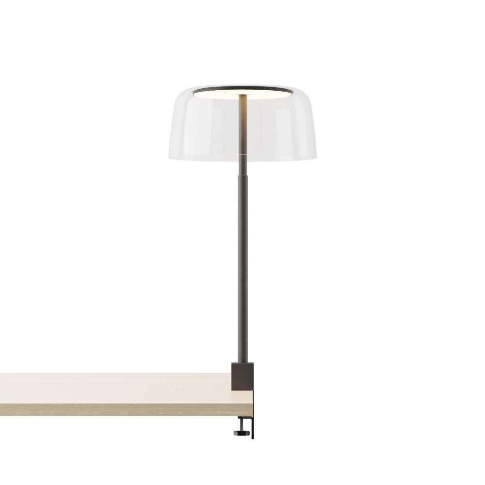 Yurei Co-Working Lamp (Matte Black) Edge Clamp with 14" Acrylic Shade, Clear