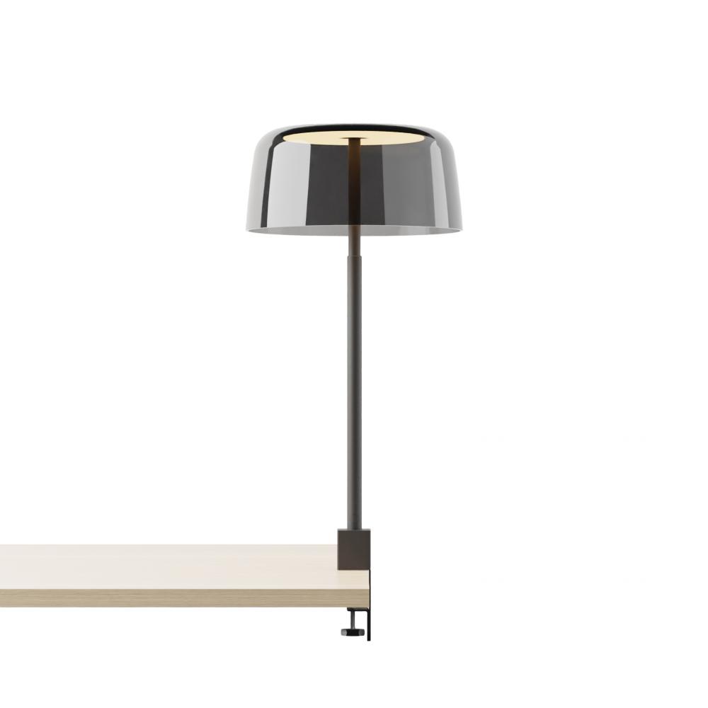 Yurei Co-Working Lamp (Matte Black) Edge Clamp with 14" Acrylic Shade, Dark Gray
