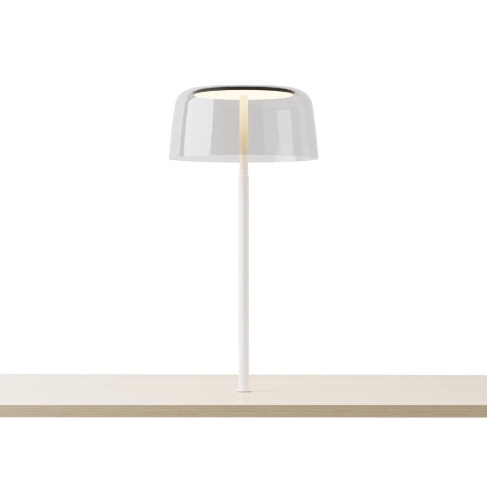 Yurei Co-Working Lamp (Matte White) with 14" Acrylic Shade, Clear