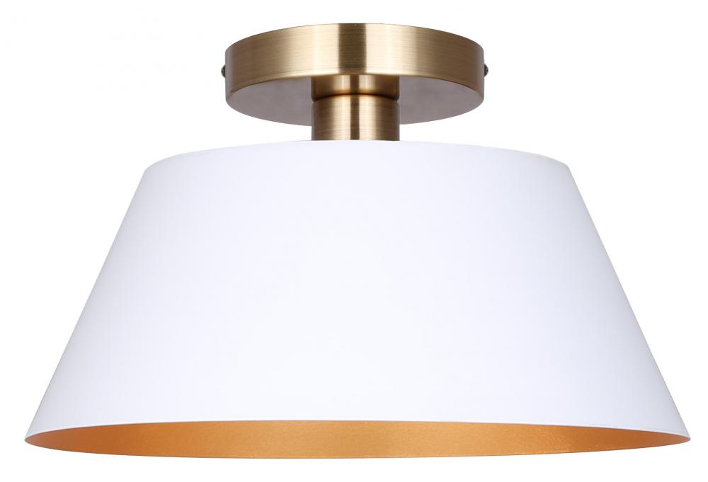 DAXTON 12.75 in. 1-Light 60-Watt Modern Matte White Semi-Flush Mount with Matte White  Metal Shade