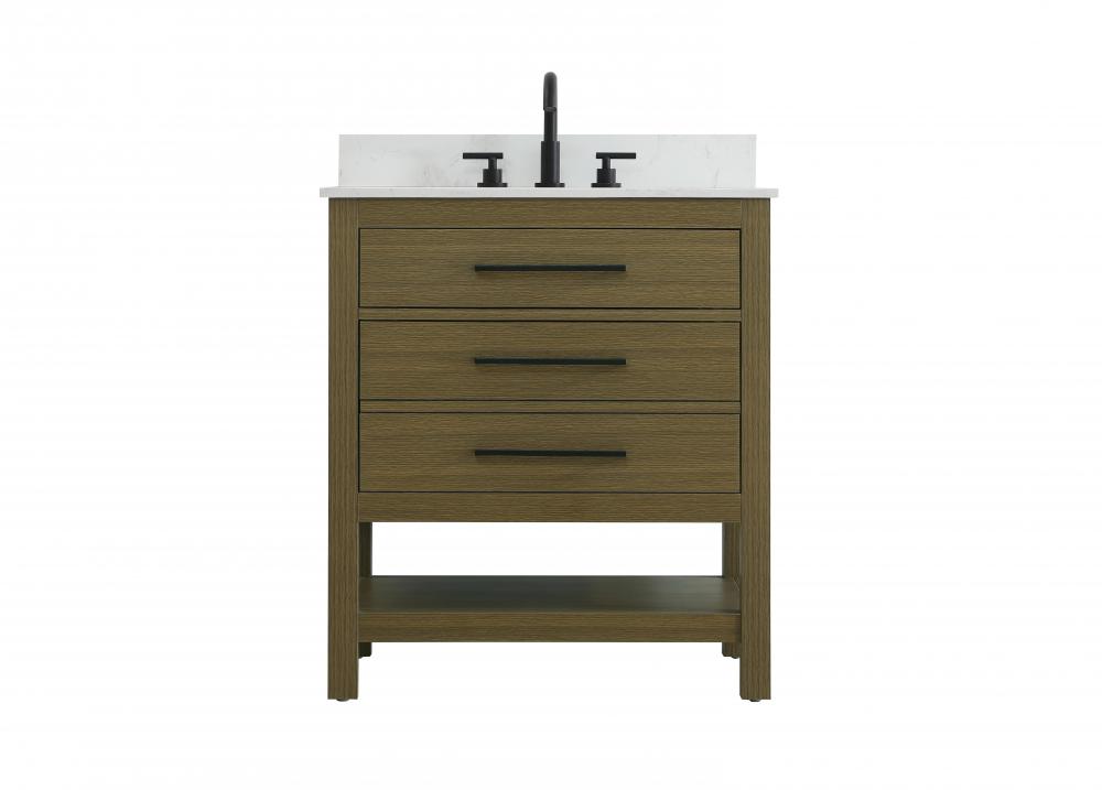 30 inch Single Bathroom Vanity in Chestnut Brown with backsplash