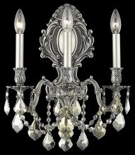 Elegant 9603W14PW-GT/RC - Monarch 3 light Pewter Wall Sconce Golden Teak (Smoky) Royal Cut Crystal