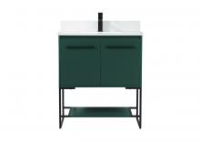 Elegant VF42530MGN-BS - 30 inch Single bathroom vanity in green with backsplash