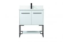Elegant VF42530MWH-BS - 30 inch Single bathroom vanity in white with backsplash