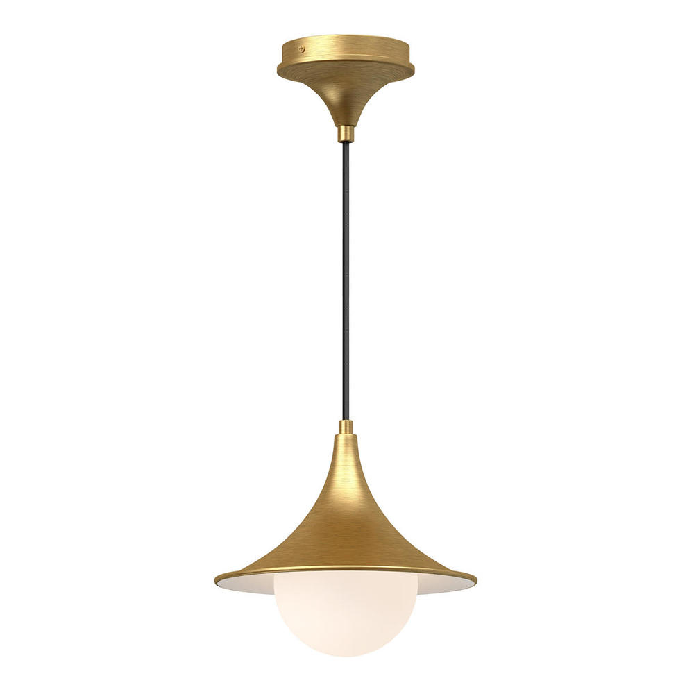 Fuji 9-in Brushed Gold/Opal Matte Glass 1 Light Pendant