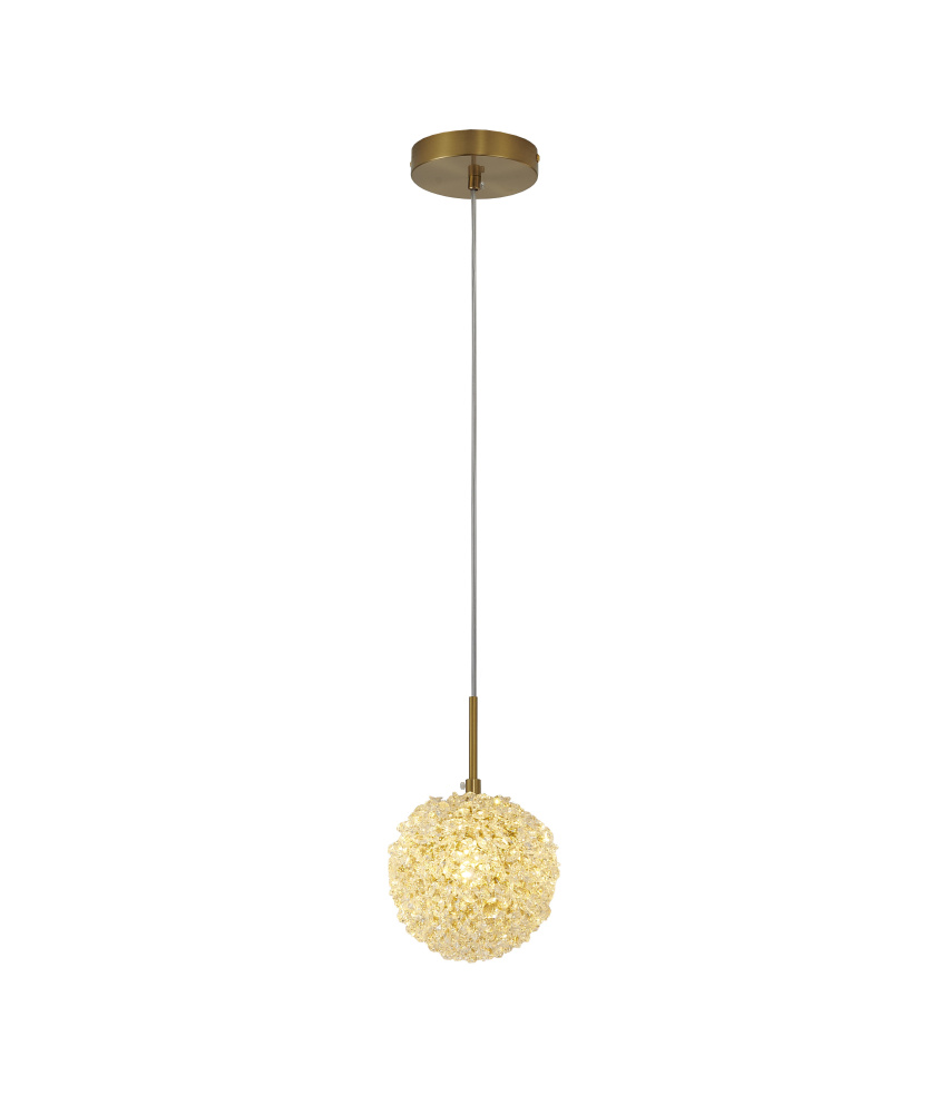 1-Light Brass Steel Single Pendant With Clear Crystal Beaded Ball