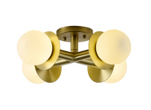 Bethel International Canada BLT106C18BR - 4-Light Satin Brass Flush Mount With White Glass Globe Shades