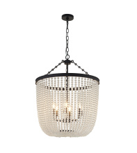 Bethel International Canada LA61C24BK - 6-Light Satin Black Chandelier With Clear Beaded hanging Glass