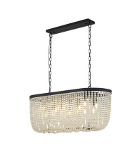 Bethel International Canada LA64C50BK - 6-Light Satin Black Oval Chandelier With Clear Beaded hanging Crystals